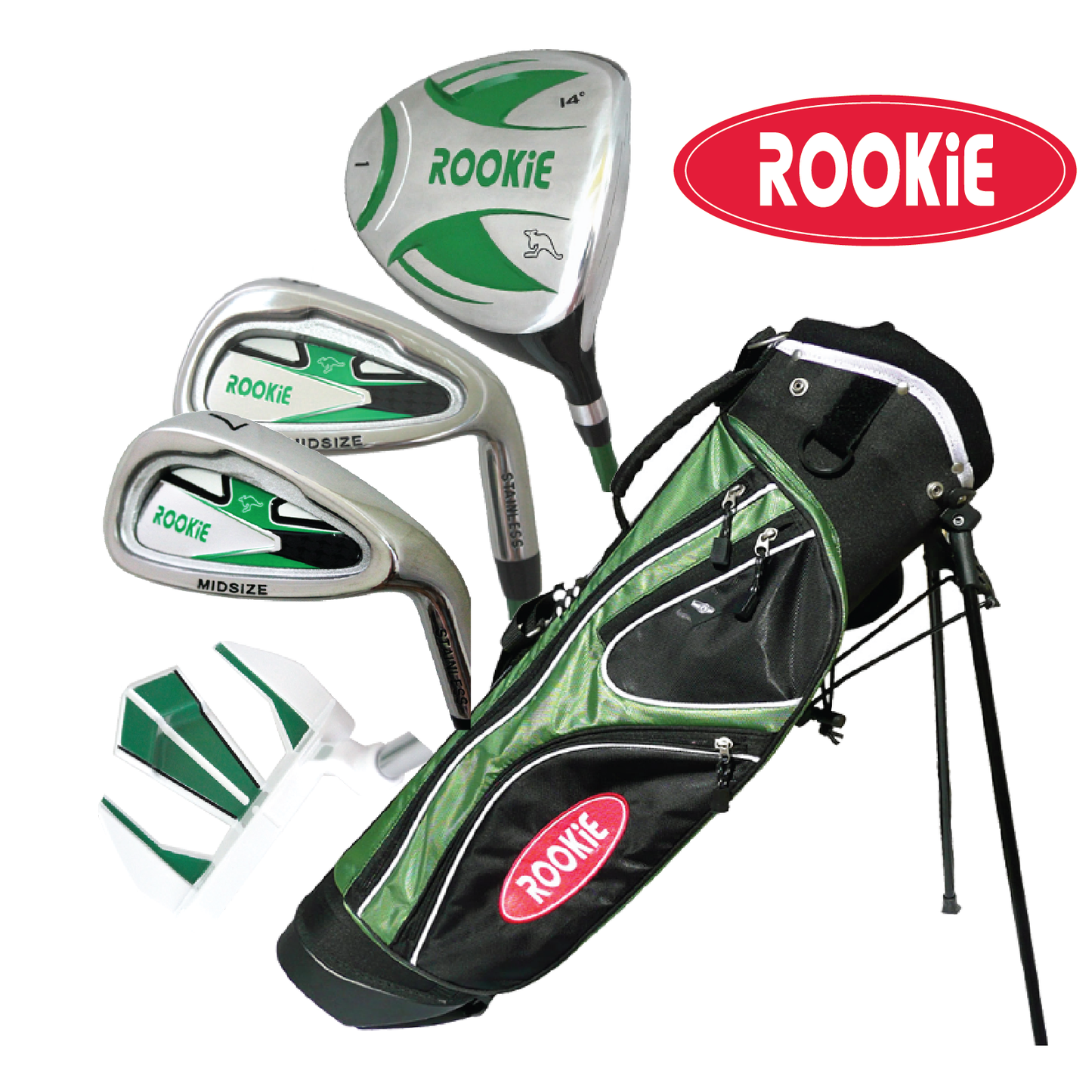 Rookie - Kids Golf Set RH - 5 Piece Green 7 to 10 YRS