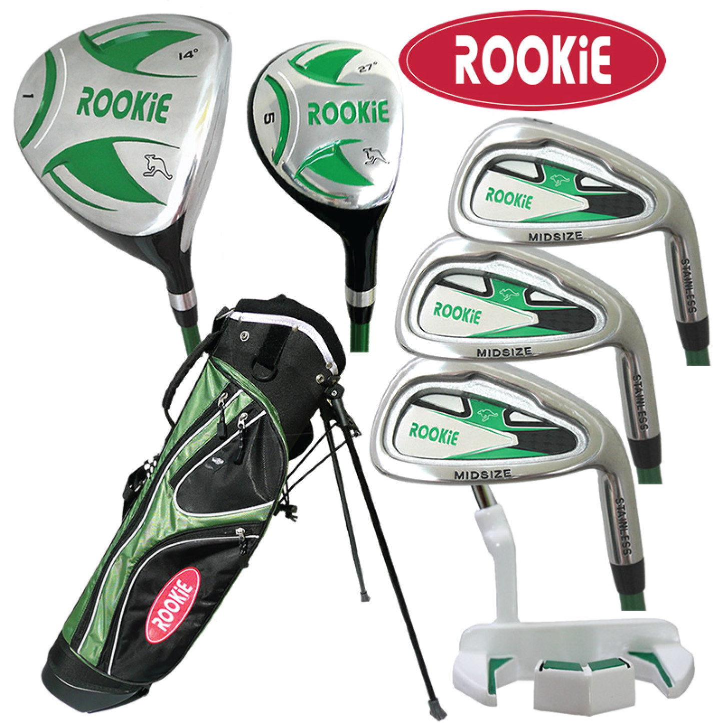 Rookie - Kids Golf Set RH - 7 Piece Green 7 to 10 YRS