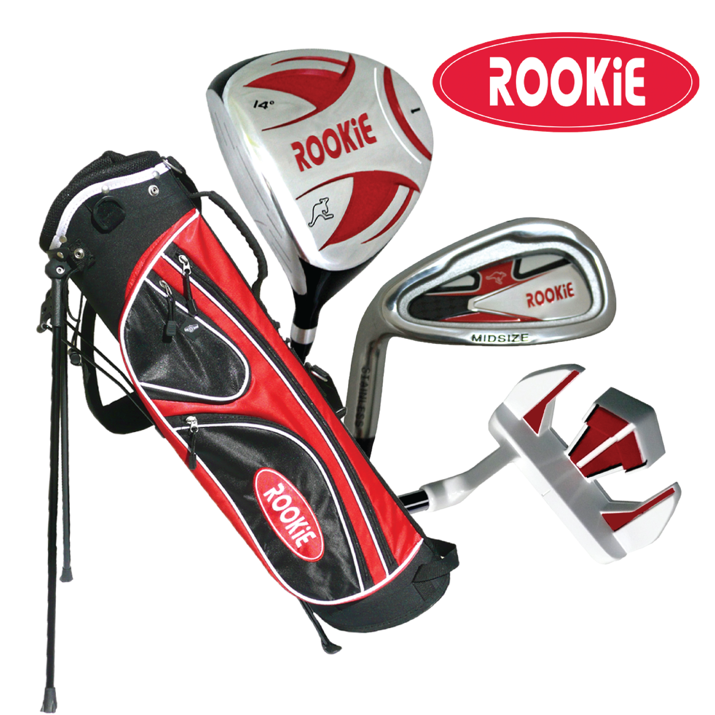 Rookie - Kids Golf Set LH - 4 Piece Red for 10 Yrs & Over