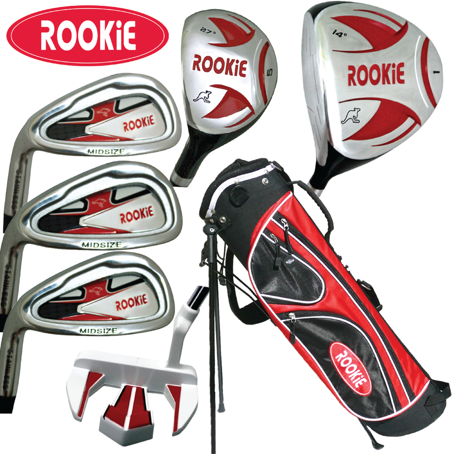 Rookie - Kids Golf Set LH - 7 Piece Red for 10 Yrs or Over