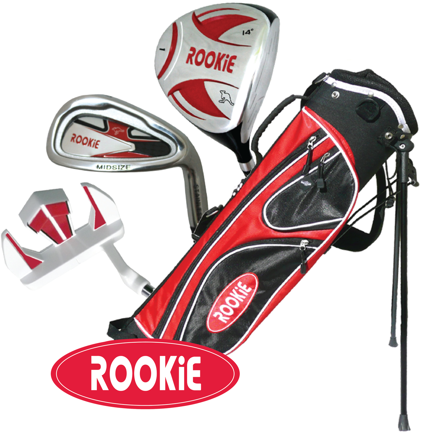 Rookie - Kids Golf Set RH - 4 Piece Red for 10 Yrs & Over