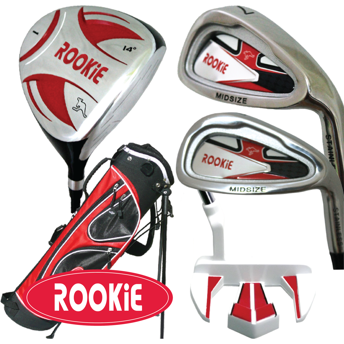 Rookie - Kids Golf Set RH - 5 Piece Red for 10 Yrs & Over