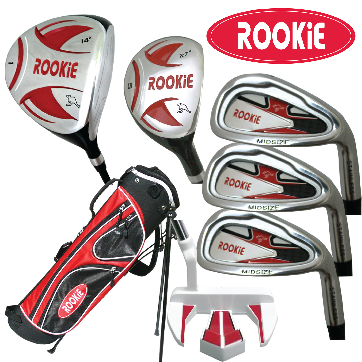 Rookie - Kids Golf Set RH - 7 Piece Red for 10 Yrs or Over